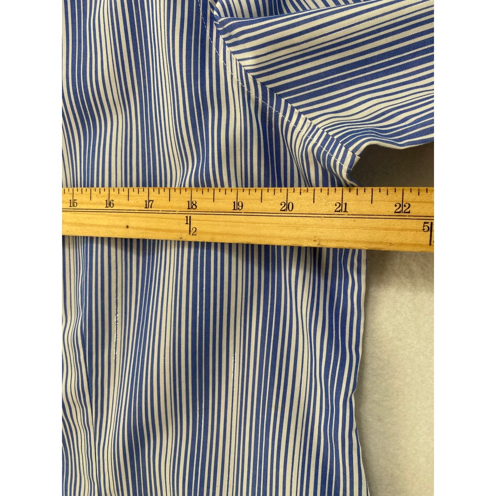 Chicos Button Down Shirt Womens 2 Large Blue Striped No-Iron 3/4 Sleeve Metallic - Picture 6 of 10